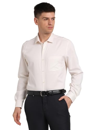 Turtle Men Giza Cotton Regular Fit White Self Design Full Sleeve Formal Shirt