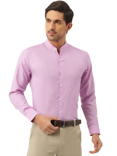 SOJANYA (Since 1958, Mens Cotton Linen Purple Chinese Collar Shirt, Size: 36