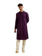 Manyavar MenS Viscose Chikankari Sequins Kurta Pyjama Set (Purple,Xl)