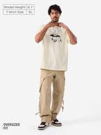 The Souled Store Official Kung Fu Panda: Back Off Men And Boys Short Sleeve Round Neck Off White Graphic Printed Cotton Oversize
