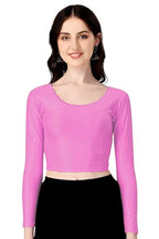 Shiv Textiles Round Neck Dobby Cotton Lycra Stretchable Elbow Sleeve Readymade Saree Blouse For Women Stylish (Pinkfree Size Ful