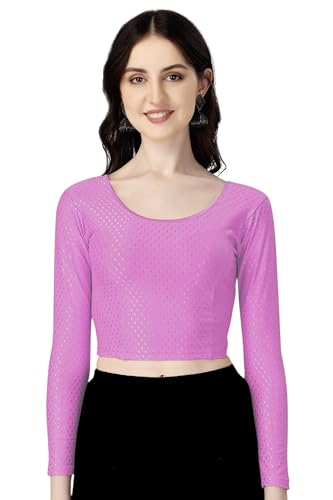 Shiv Textiles Round Neck Dobby Cotton Lycra Stretchable Elbow Sleeve Readymade Saree Blouse For Women Stylish (Pinkover Size Ful