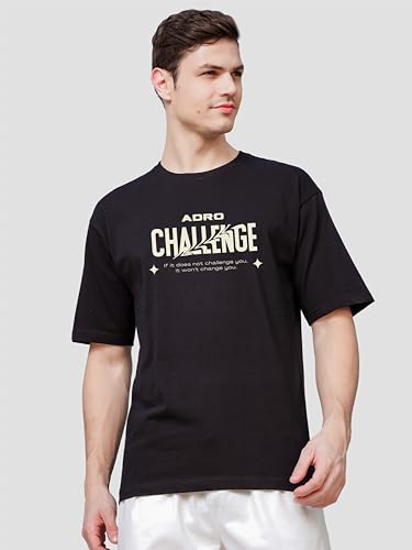 ADRO Men's Solid Oversized Fit T-Shirt (OVR24-L1-CHL-BL_Black