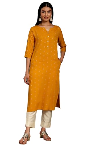 Libas Women'S Rayon Blend Woven Design Straight Kurta (26974_Mustard