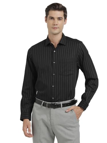 Turtle Men 100% Cotton Regular Fit Black Stripe Formal Shirt