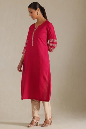 Soch Womens Fuchsia Viscose Blend Embroidered Kurta With Thread Work