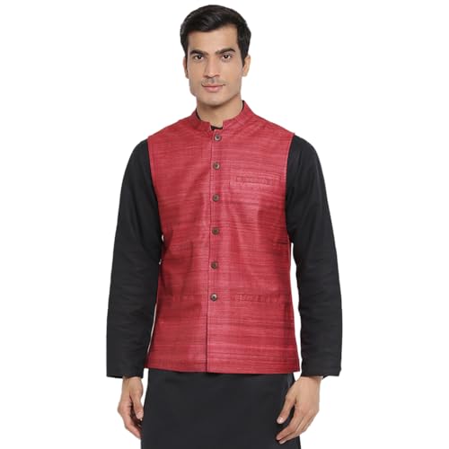 Fabindia MenS Red Silk Nehru Jacket (1017905Red_Pink