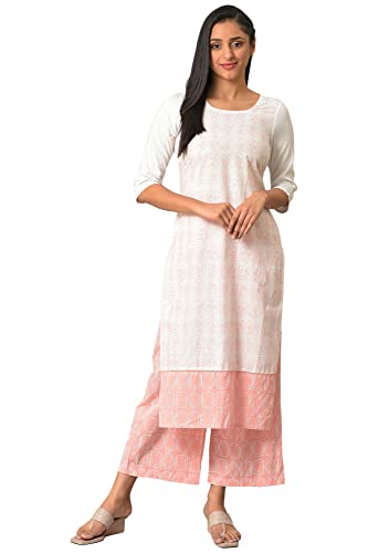 Off-White Floral Printed Kurta With Coral Palazzo (Size: 2Xl)-24Auas13918-506830
