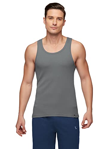Xyxx MenS Super Combed Cotton Round Neck Ribbed Vest - High Moisture Absorbing Innerwear For Men With Anti-Microbial Silver Fin