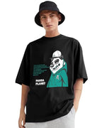 EYEBOGLER Oversized T Shirts for Men, Cotton Blend Panda Printed Round Neck Half Sleeves Casual Loose Baggy Tees Drop Shoulder B
