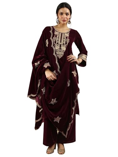 Libas Yoke Design Velvet Straight Kurta Set For Women (400849L)