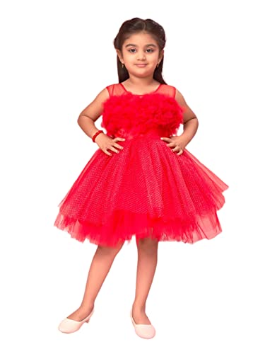 Aarika Girls Red Color Net Solid Frock (FK-1655-RED-24)