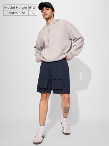 The Souled Store Solids: Navy Blue Men and Boys Drawstringed Polyester Knee Length Bermuda Shorts