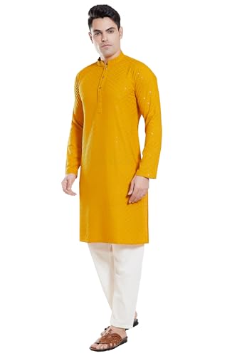 Divisive MenS Sequince Embroidered Cotton Blend Only Slim Fit Kurta (Dkrt135_Xxxl_Yellow)