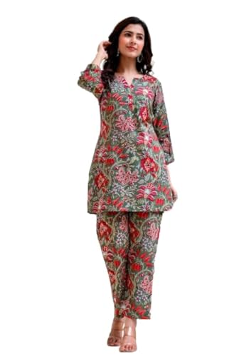 Leriya Fashion Ethnic Kurta Co Ord Set For Women(L, Green)