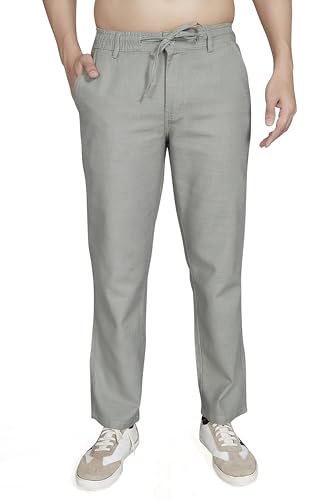 Divisive MenS Relaxed Fit Cotton Linen Trousers (Dpt54_34_Olive)