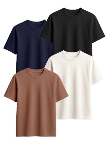 Veirdo Men's 100% Cotton Regular Fit Round Neck Solid Short Sleeve T-Shirt Combo