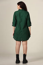 Greciilooks Western Dress For Women| Shirt Collar Solid A-Line Dress| Plus Roll Tab Sleeve Shirt Dress| WomenS Comfort Summer D