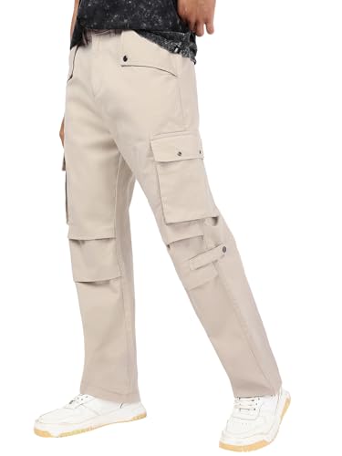 Bewakoof MenS Solid Straight Fit Cotton Lycra Blend Pant_664156_Beige_34