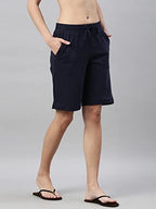 Enamor Essentials Womens Mid Rise Relaxed Fit 100% Cotton Knee Length Shorts Bermuda with Elasticated Waistband and Pockets - E0