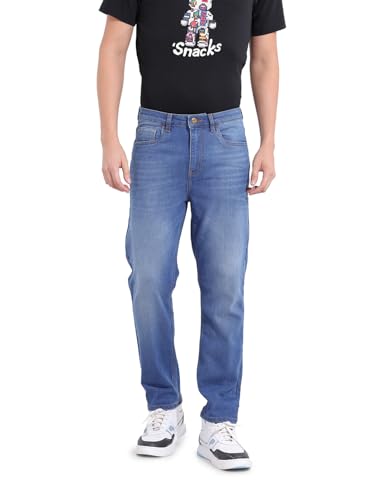 The Indian Garage Co Mens Slim Straight Fit Solid Mid-Rise Jeans