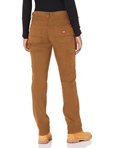 Dickies Women's Relaxed Straight Carpenter Pant, Rinsed Brown Duck, 4