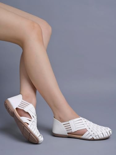 Shoetopia WomenS White Woven Ballerina Flats  Ethnic Style Comfortable Slip-On Juttis With Closed Toe For Casual & Festive -Eu3