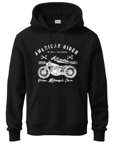 ADRO Men's Cotton Blend Neck Hooded Sweatshirt (H24-AME-BL-2XL_Black)