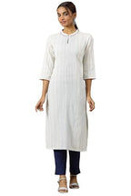 Aurelia WomenS Geometric Printed Straight Pure Cotton Kurta | Lightweight Mandarin Collar Kurta For Women Cotton | Yarn Dyed Kur