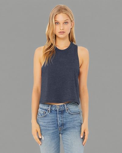 Ladies Racerback cropped Tank - HEATHER OLIVE - S(D0102H7WYVT)