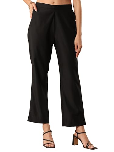 Libas Womens Solid Silk Blend Trousers For Women Black