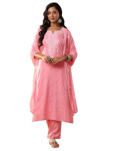 Libas Peach Embroidered Cotton Blend Straight Kurta Set For Women (51496Xxl)
