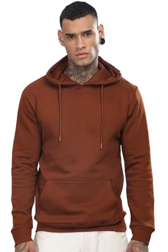 ADRO Men's Cotton Neck Hooded Sweatshirt (H24-M-PLN-BR-XL_Brown)