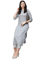 ANNI DESIGNER Womens Cotton Blend Straight Printed Kurta with Pant (Babita Grey_XL_Grey_X-Large)