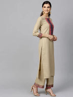 Anni Designer Women'S Cotton Straight Solid Kurta With Pant & Dupatta (My Hit-Beige-Jan10)
