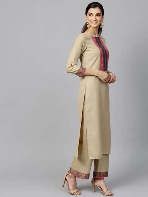 Anni Designer Women'S Cotton Straight Solid Kurta With Pant & Dupatta (My Hit-Beige-Jan10_Xl_Beige_X-Large)
