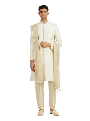 Manyavar MenS Chanderi Embroidered & Sequinned Dupatta With Tassels(Gold)