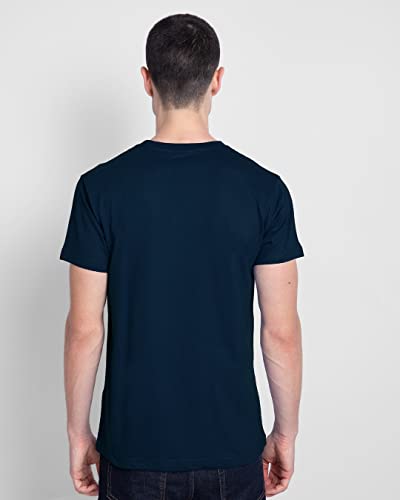 Bewakoof Mens Peace Out Astronaut Printed 100% Cotton T-Shirt - Regular Fit, Round Neck, Half Sleeves Blue