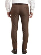 Turtle Men Poly Viscose Brown Dobby Printed Ultra Slim Fit Formal Trouser