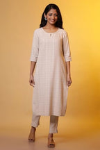 Aurelia WomenS Cotton Blend Checkered Regular Kurta (24Fea15220_Beige
