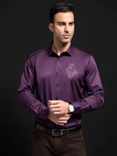 Indoprimo MenS Stylish Club Wear Satin Party Shirt Full Sleeve