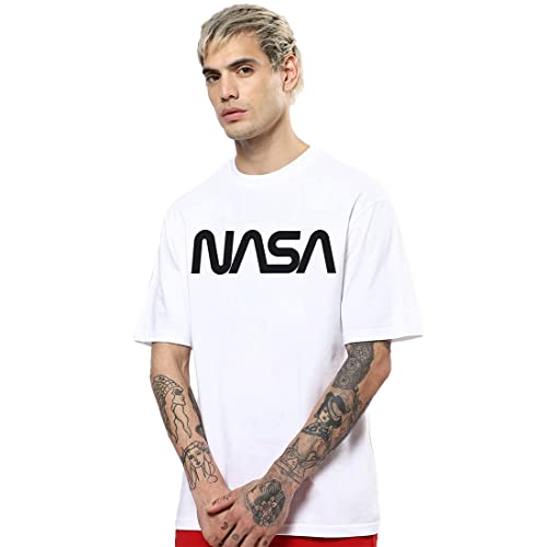 Bewakoof MenS White Galactic Spectrum Graphic Printed Oversized Fit T-Shirt