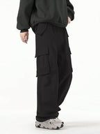 Greciilooks MenS Loose Low Rise Cargo Pants | Baggy 6 Pocket Lower Pant | Casual Cotton Pents | Formal Trousers Black