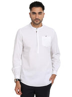 Turtle Men 100% Cotton White Self Design Slim Fit Casual Kurta Shirt