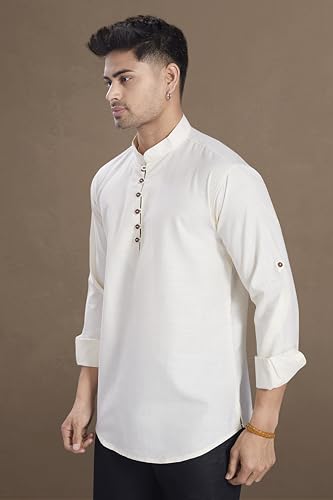 Divisive MenS Cotton Relaxed Fit Short Kurta (Dkrt1065_L_Cream)