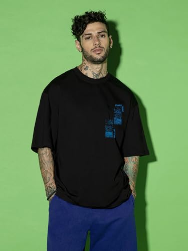 Bewakoof MenS Graphic Printed Oversized Fit T-Shirt_620199_Black_L