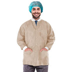 EZgOODZ Disposable Lab Jackets 32 Long Pack of 100 Orange Hip-Length Work gowns X-Large SMS 50 gsm Shirts with Snaps Front Knit