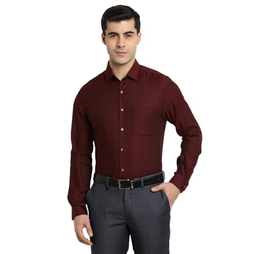 Turtle Men Giza Cotton Slim Fit Maroon Self Design Full Sleeve Formal Shirt
