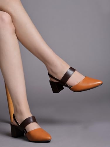 Shoetopia Solid Pointed Toe Tan Pumps For Women & Girls /Eu38