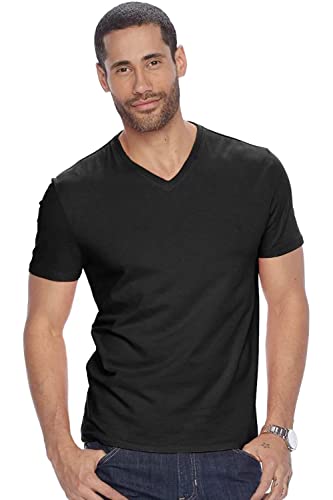 ADRO Mens V Neck Combo Plain Cotton T-Shirts_VCM2-PLN-BL-OL-S Black, Olive